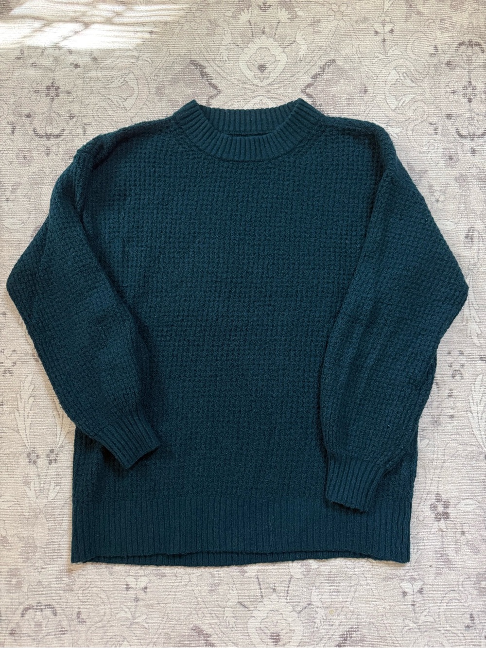 Crewneck Textured Knit Sweater - Dark Teal